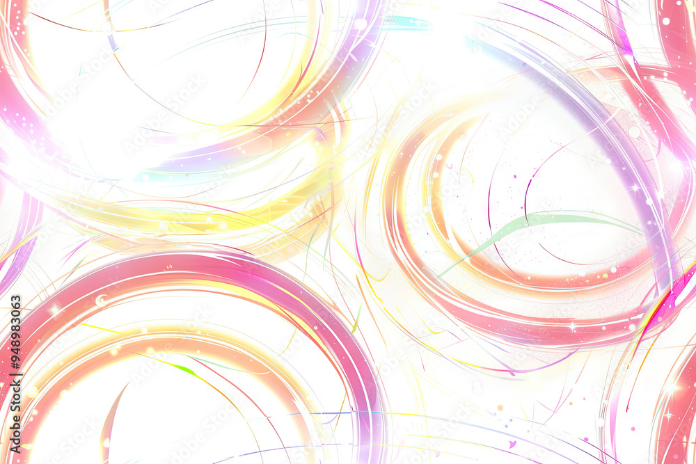 Poster bright multicolored semicircles and curls on a white background, abstract seamless pattern