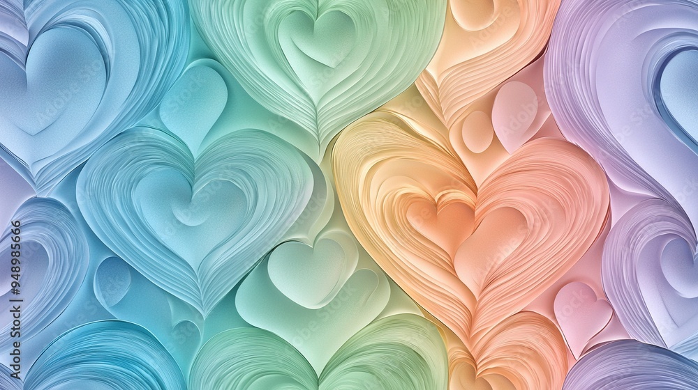 Poster   A multi-colored backdrop featuring various heart shapes in assorted sizes on the left side of the image