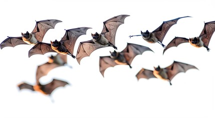 Fototapeta premium Bats Flying on White Background, Animal Overlay Element Isolated Nature for Easy Editing