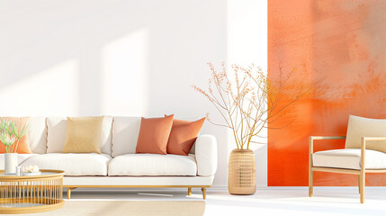 Living room with modern design and interior decor featuring cozy sofa and stylish armchair