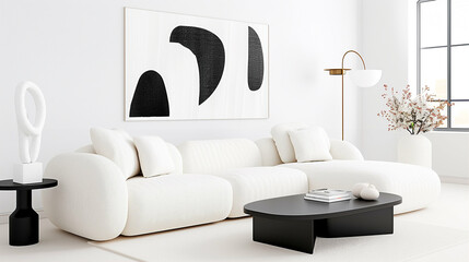 Sofa in modern interior with stylish living decor and minimalist design