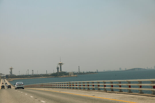 King Fahd Causeway, which connects the Kingdom of Saudi Arabia to the Kingdom of Bahrain
