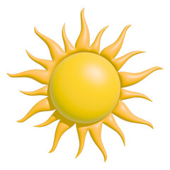 A vibrant, yellow sun icon with smooth, curved spikes extending from a central orb, symbolizing warmth and sunshine. The simple yet striking design is perfect for weather icons or summer themes.
