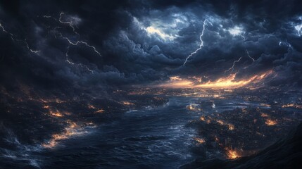 Fototapeta premium Realistic Depiction of Hurricane Idalia's Massive Destruction and Chaotic Landfall with Extreme Wind, Rain, and Flooding Impacting Coastal Cities