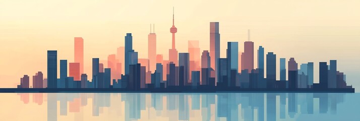 Minimalist city skyline silhouette with the buildings reduced to simple rectangles of varying heights