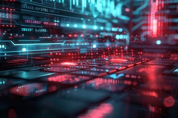 Fototapeta premium Futuristic Technology Background with Red and Blue Lights