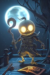 Pirate ghost, 3D rendering, Jack-o'-lantern, Halloween elements, illustration, Halloween wallpaper