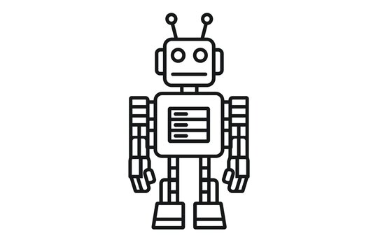 black and white robot standing clip art preview