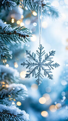 Snowy Winter Banner with Magic Snowflakes and Fir