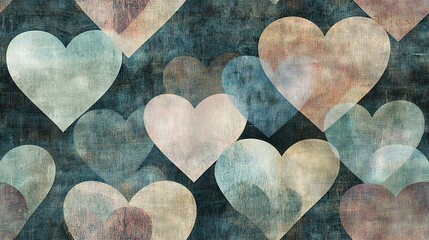 Obraz premium A group of heart-shaped symbols arranged on a blue, green, pink, and beige backdrop