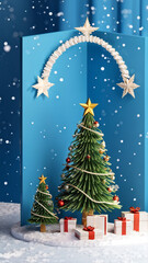 Three Dimensional Pine Tree Banner with Christmas Decorations