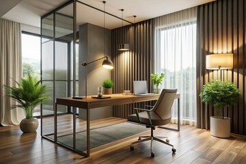 Fototapeta premium Boutique hotel design modern minimalist metal and glass desk