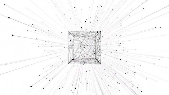 3D render of geometric loop animation of cube with beams on white background, 4K loop animated background