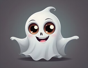 Fototapeta premium Cute cartoon ghost character with big eyes and a cheerful expression on a dark background Halloween
