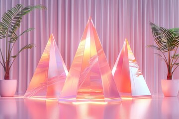 Pink Glass Pyramids Minimalist Scene