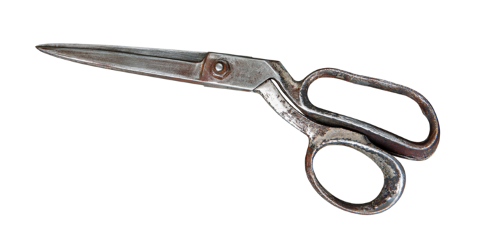 Old vintage rusty metal granny's scissors on a transparent isolated background png
