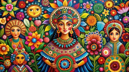 Obraz premium Cosmic Latin American folk art