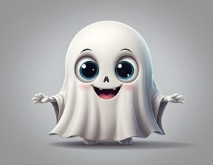 Obraz premium Cute cartoon ghost character with big eyes and a cheerful expression on a dark background Halloween