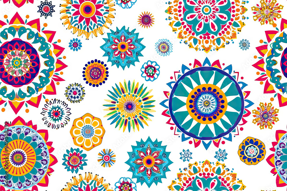Poster seamless pattern with oriental patterns on a white background