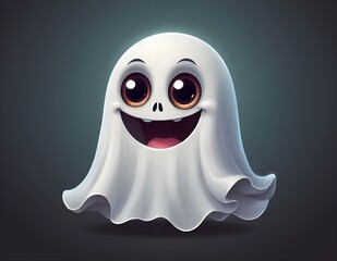 Obraz premium Cute cartoon ghost character with big eyes and a cheerful expression on a dark background Halloween