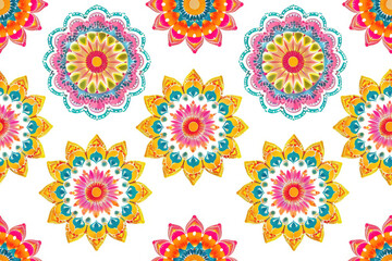 Seamless pattern with oriental patterns in the form of patterned circles on a white background