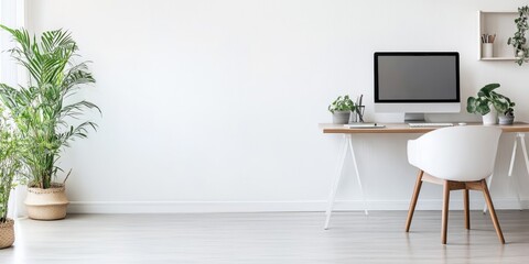 Stylish Minimalist Home Office Setup with Clean Lines and Neutral Colors