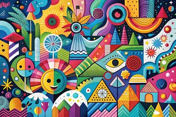 Fototapeta premium Circle alphabet art collage vibrant secondary colors conceptual minimalist mood playful style 