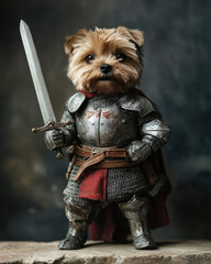 Small Dog Knight in Armor Attacking with Sword Full Figure