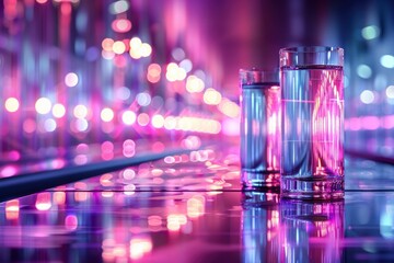 Two Glasses of Water in Neon Lights