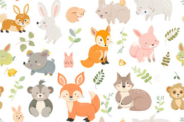 Cute pattern with forest animals