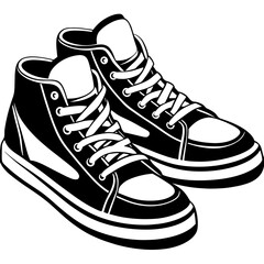 Stylish high-top sneakers with laces in classic black and white design
