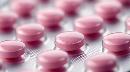 Close-up of Pink Pills in Blister Pack
