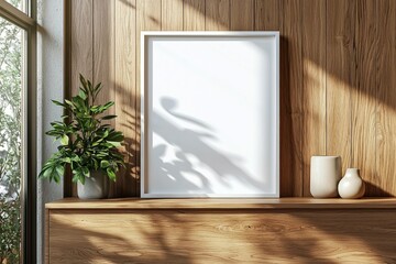 Poster Frame Mockup on Wooden Interior Background created with Generative AI