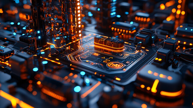 Close-up of a futuristic energy cell with glowing components and high-tech interfaces, symbolizing advanced energy storage solutions 