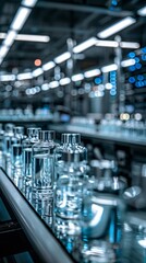 Cosmetic bottles on conveyor belt 