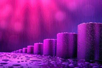 Purple Cylinders in the Rain with Neon Lights