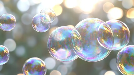 Realistic soap bubbles flying on a transparent background.