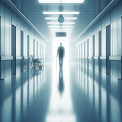 Fototapeta premium The silhouette of a man walking down the corridor of the hospital.