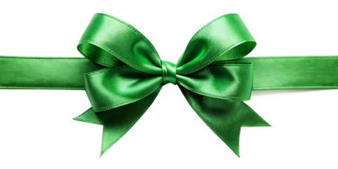 Green ribbon bow, isolated on transparent png background