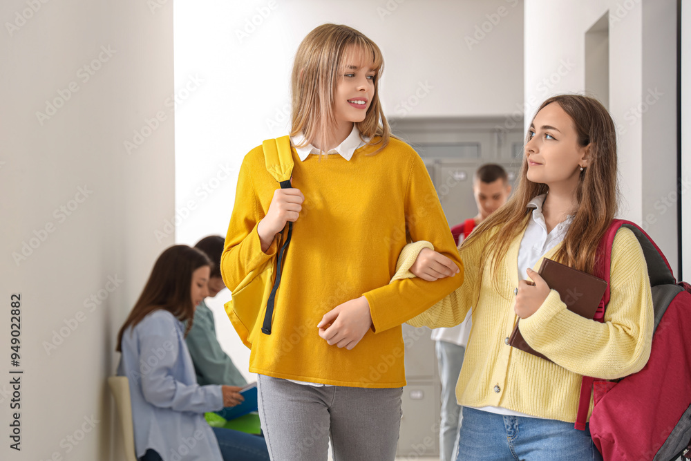 Poster Teenage girls walking at school