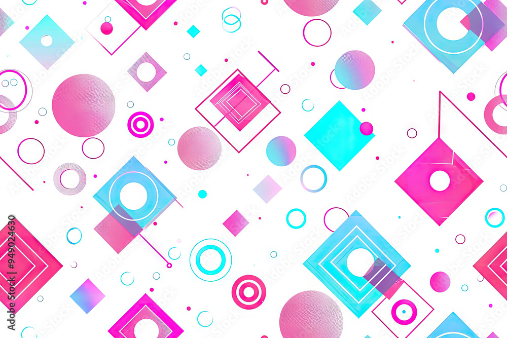 Poster geometric pattern of abstract squares and circles on white