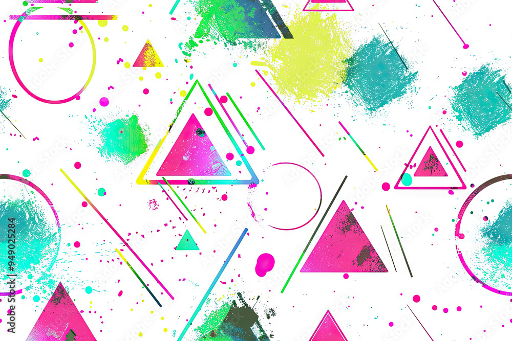 Poster geometric pattern with bright lines, circles and triangles