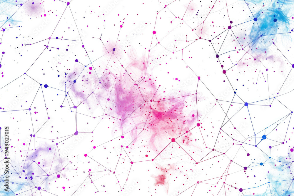 Aufkleber geometric pattern with dots. dynamic grid and color spots on white background in scientific style. c