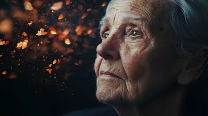 World Alzheimer's Month. Lossing memory aging illness on September 21. Unhappy senor depression, dementia or parkinson. Abstract elderly person portrait