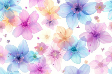Fototapeta premium Beautiful floral pattern with multicolored flowers on a white background