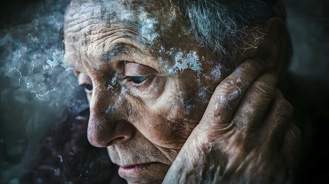 September is World Alzheimer's Month. Focus on memory loss, dementia, and Parkinson?s. Abstract art of elderly person expressing aging challenges