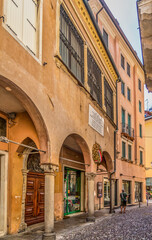 View of the narrow streets of the former medieval Jewish Ghetto in Padova Italy