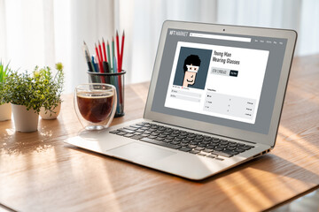 Fototapeta premium SEO search engine optimization for modish e-commerce and online retail business showing on computer screen