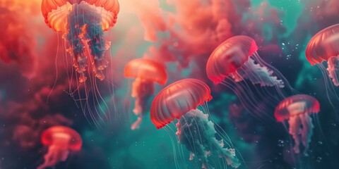 Naklejka premium Vibrant jellyfish in the ocean