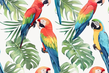 Bright pattern with tropical parrots
